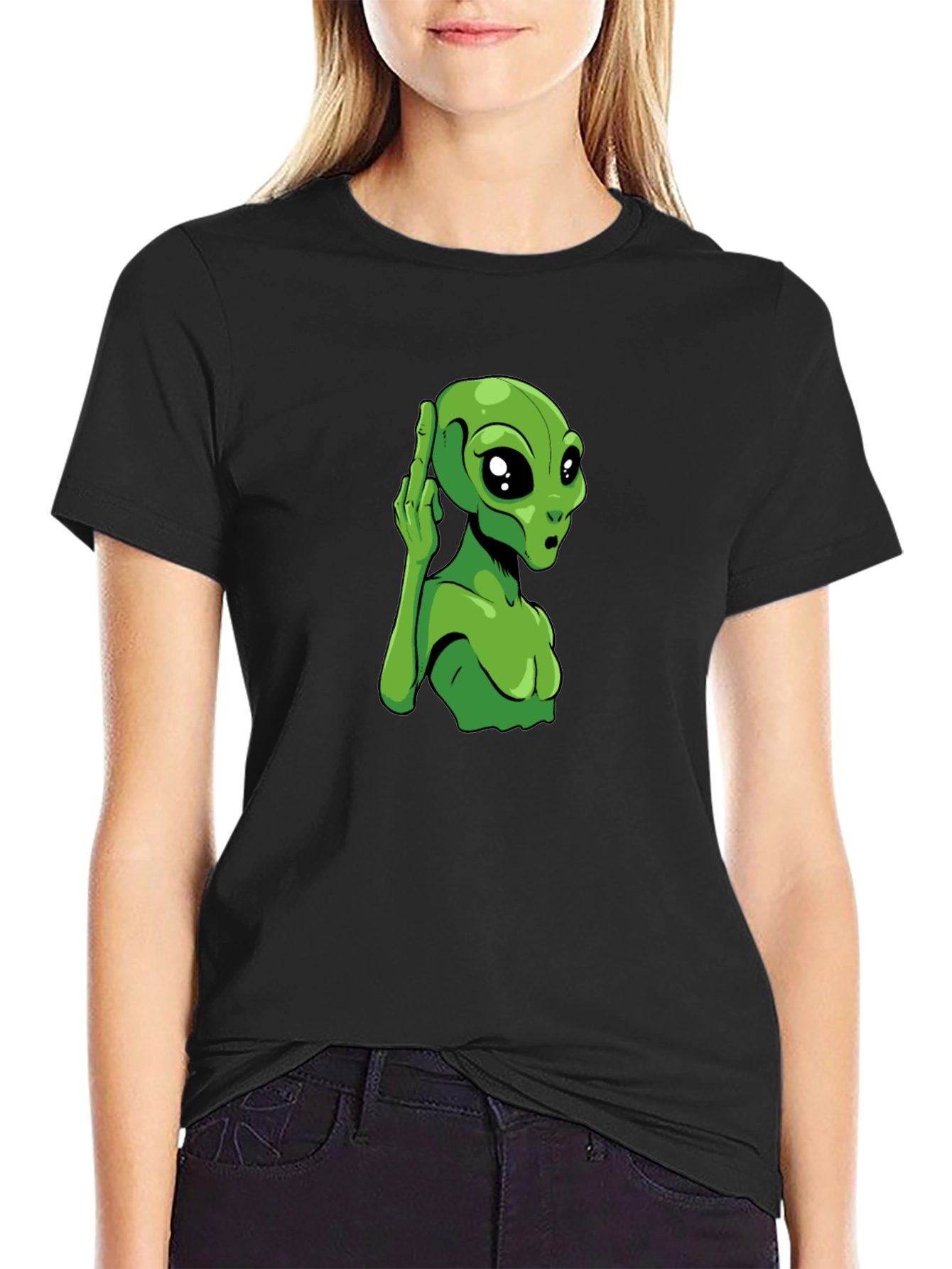 Alien Graphic Tee - Black Cotton T-Shirt