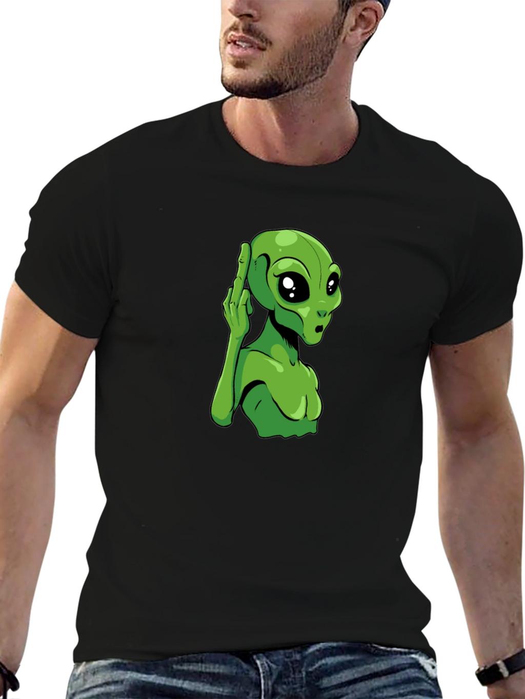 Alien Graphic Tee - Black Cotton T-Shirt