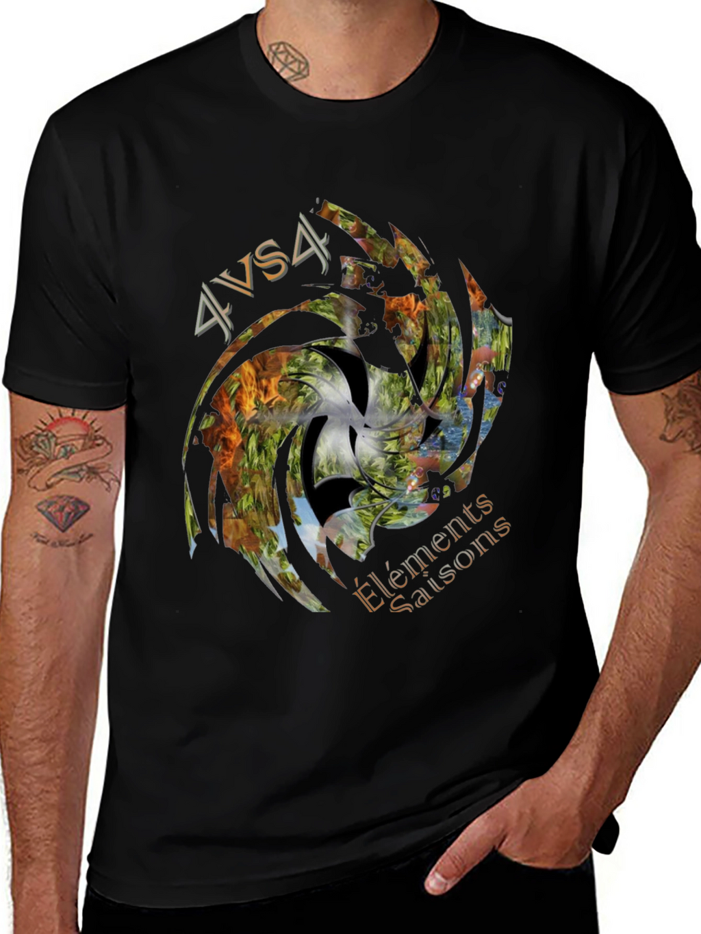 4 Elements Seasons Black Graphic Tee