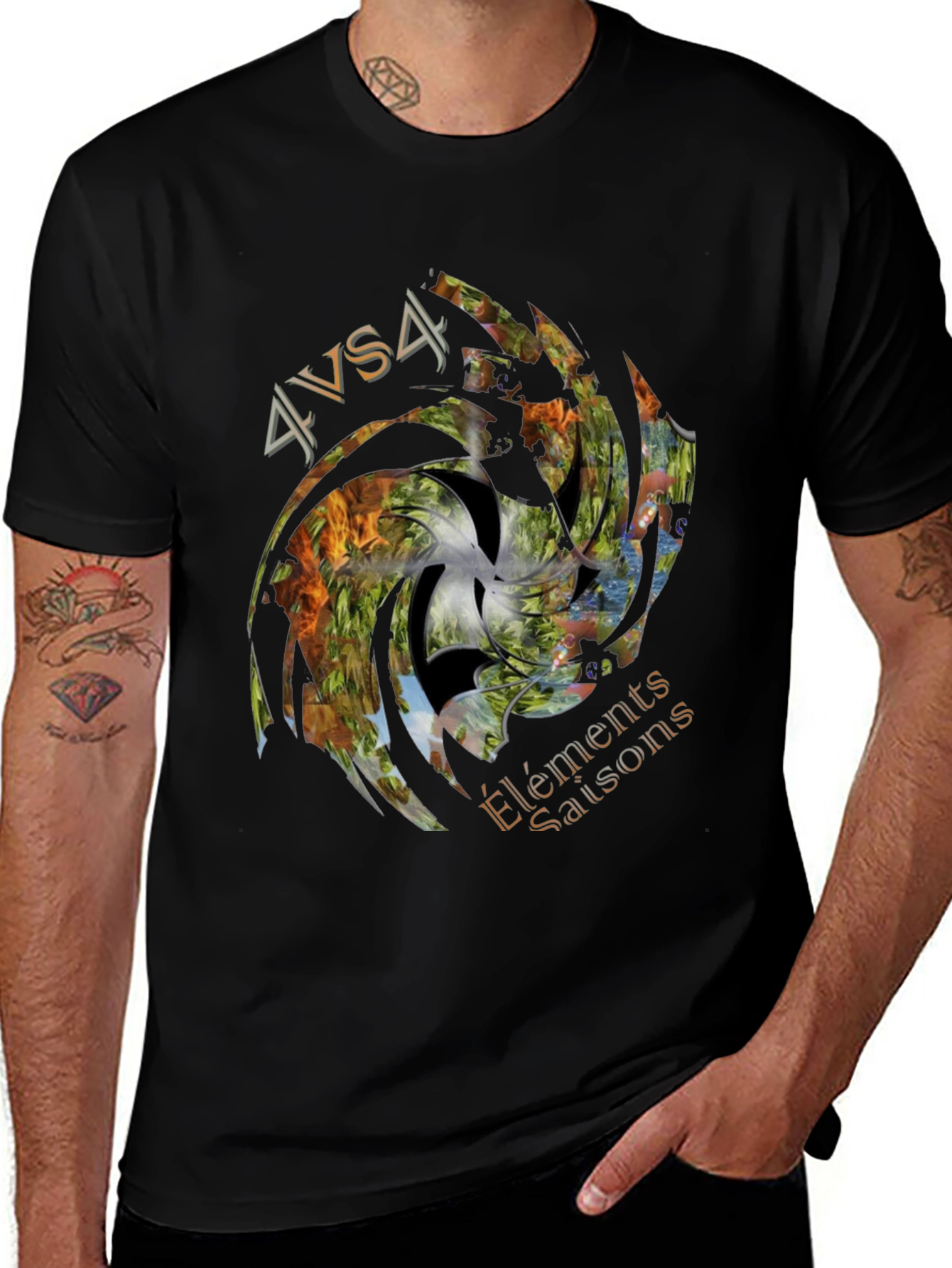 4 Elements Seasons Black Graphic Tee
