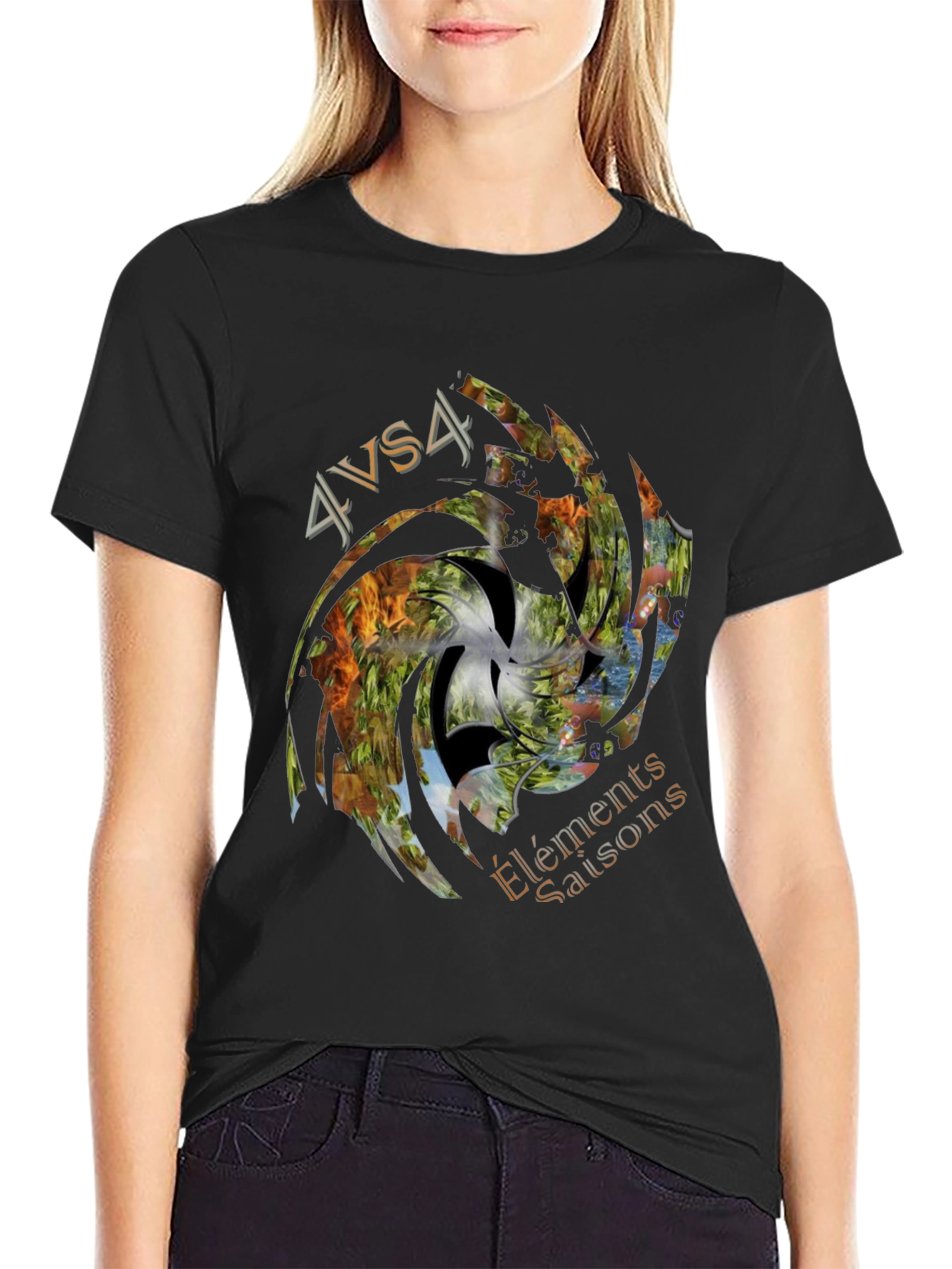 4 Elements Seasons Black Graphic Tee