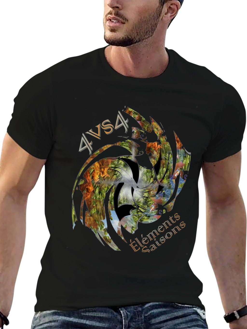 4 Elements Seasons Black Graphic Tee