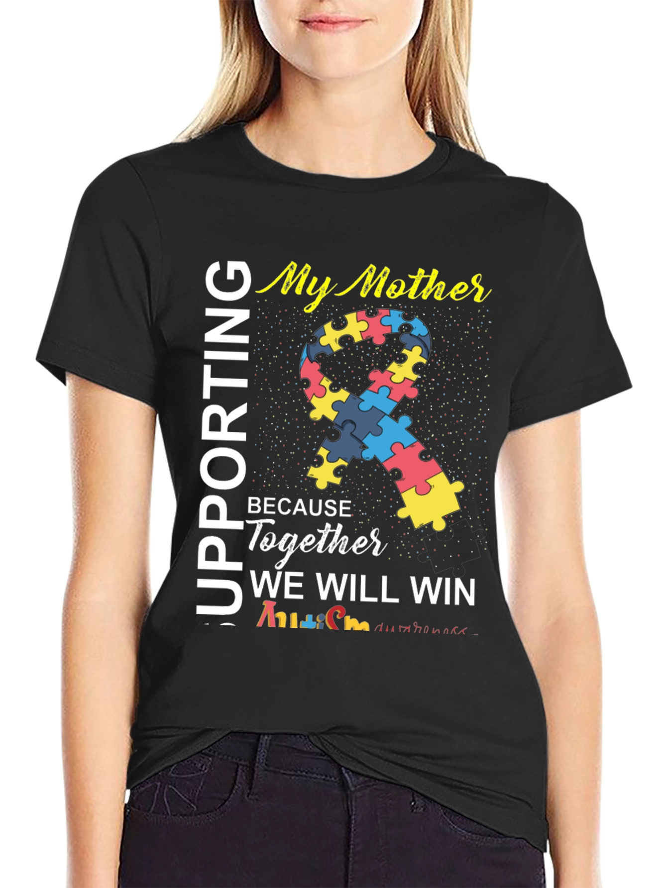 Autism Awareness T-Shirt: Supporting My Mother Puzzle Ribbon Design