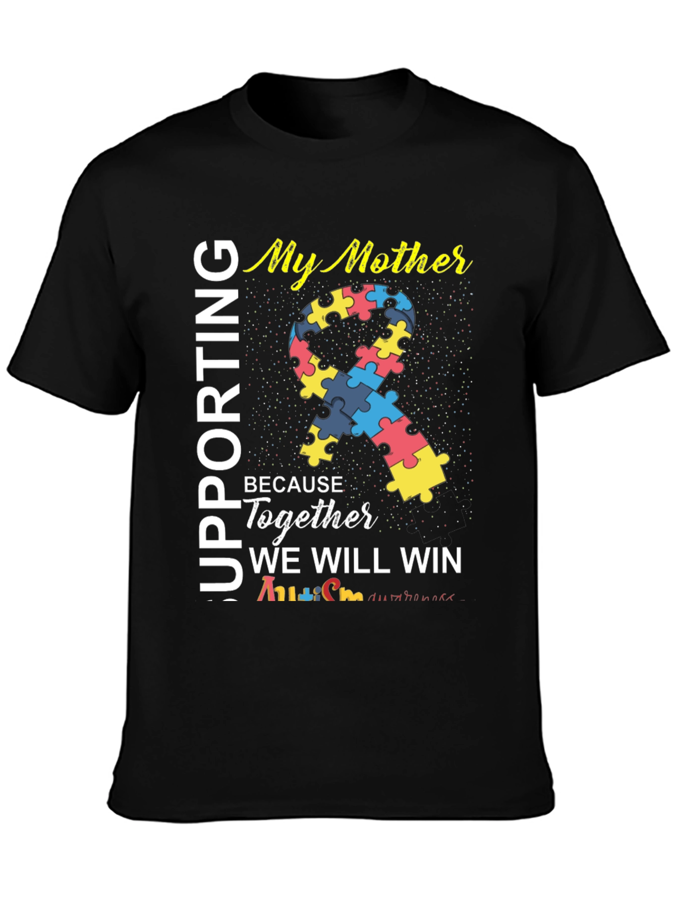 Autism Awareness T-Shirt: Supporting My Mother Puzzle Ribbon Design
