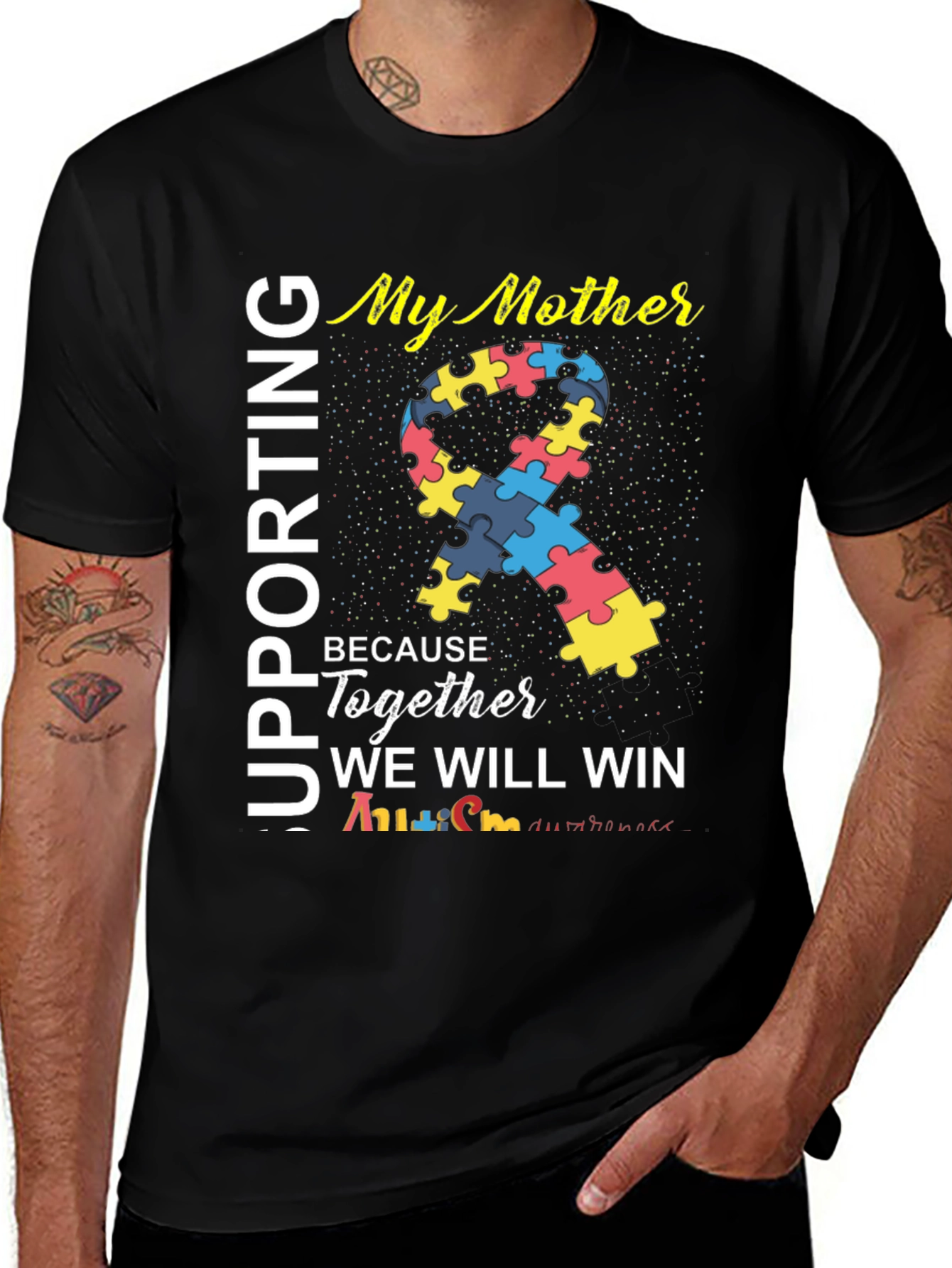 Autism Awareness T-Shirt: Supporting My Mother Puzzle Ribbon Design
