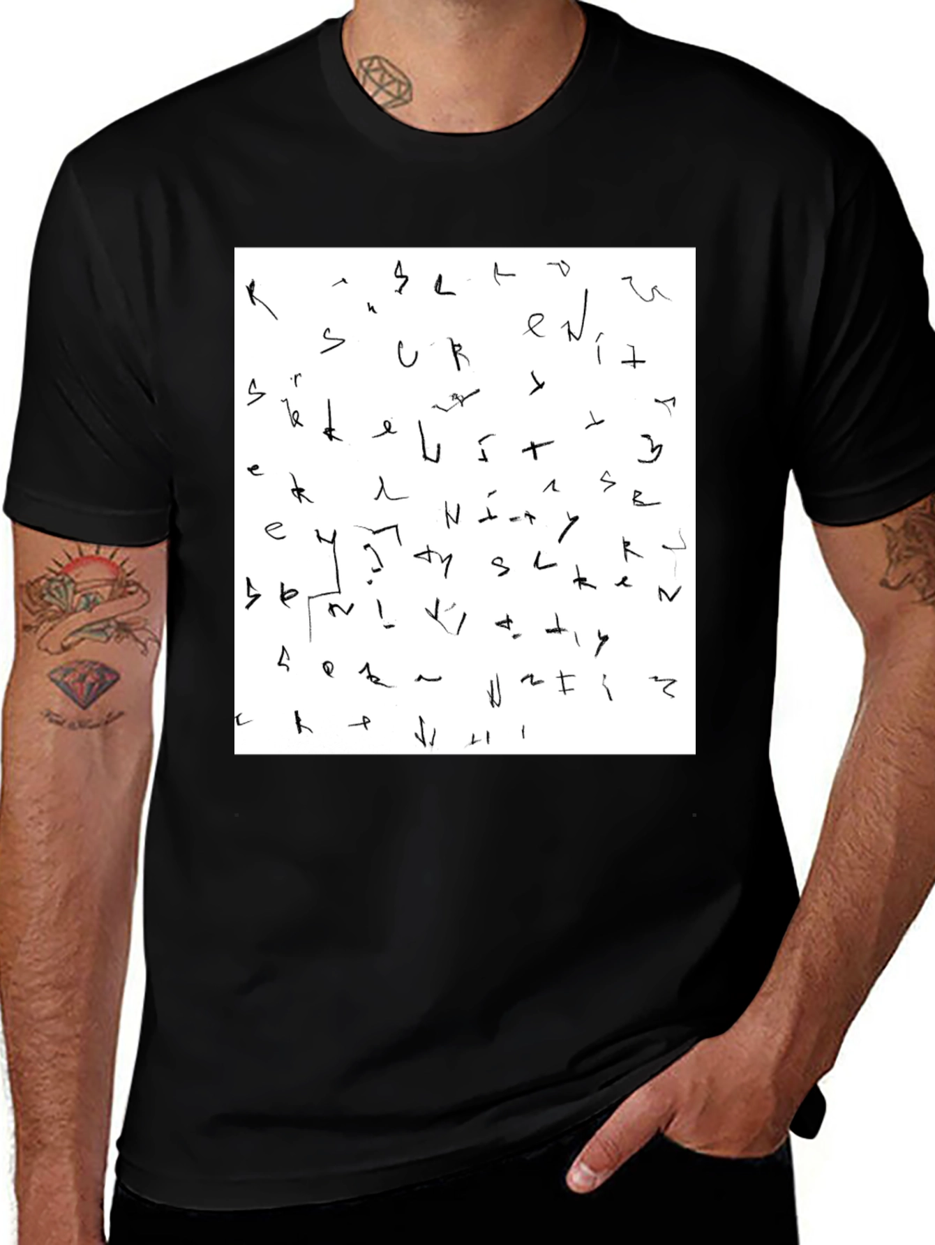 Abstract Scribble Print Black T-Shirt