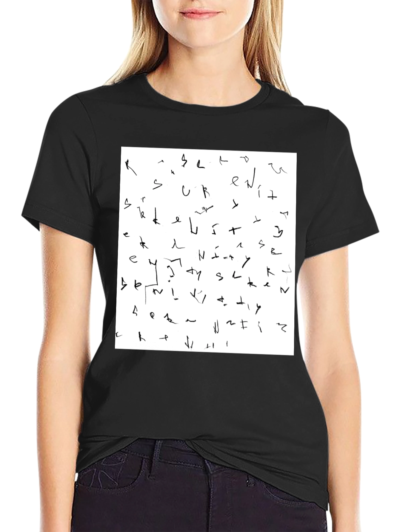 Abstract Scribble Print Black T-Shirt